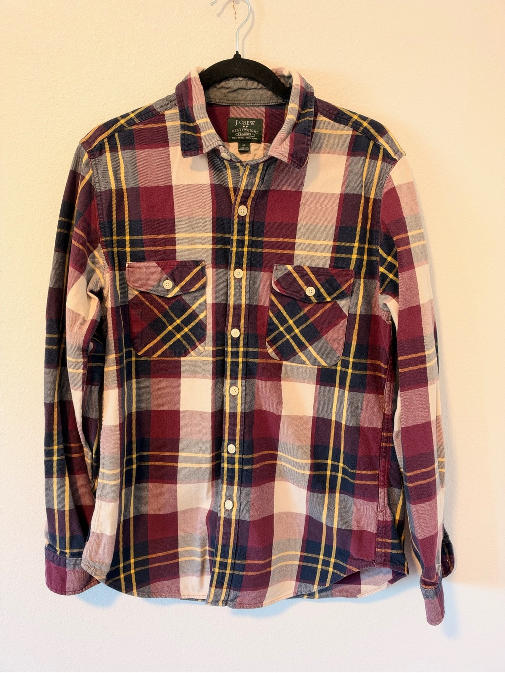 J.Crew Heavyweight Flannel Shirt Plaid Red & Cream Medium